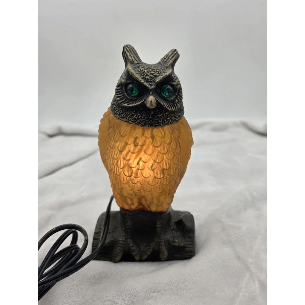 Vtg Tin Chi‎ 1996 Owl Table Accent Lamp Amber Glass Andrea Sadek Working